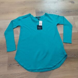 Saks Fifth Avenue Turquoise Long Sleeve Tee Sz Xs 100% Cashmere